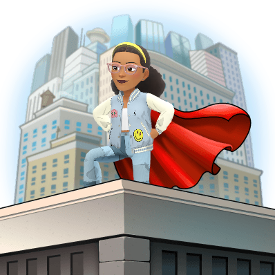 Kiishi in superhero pose with cape